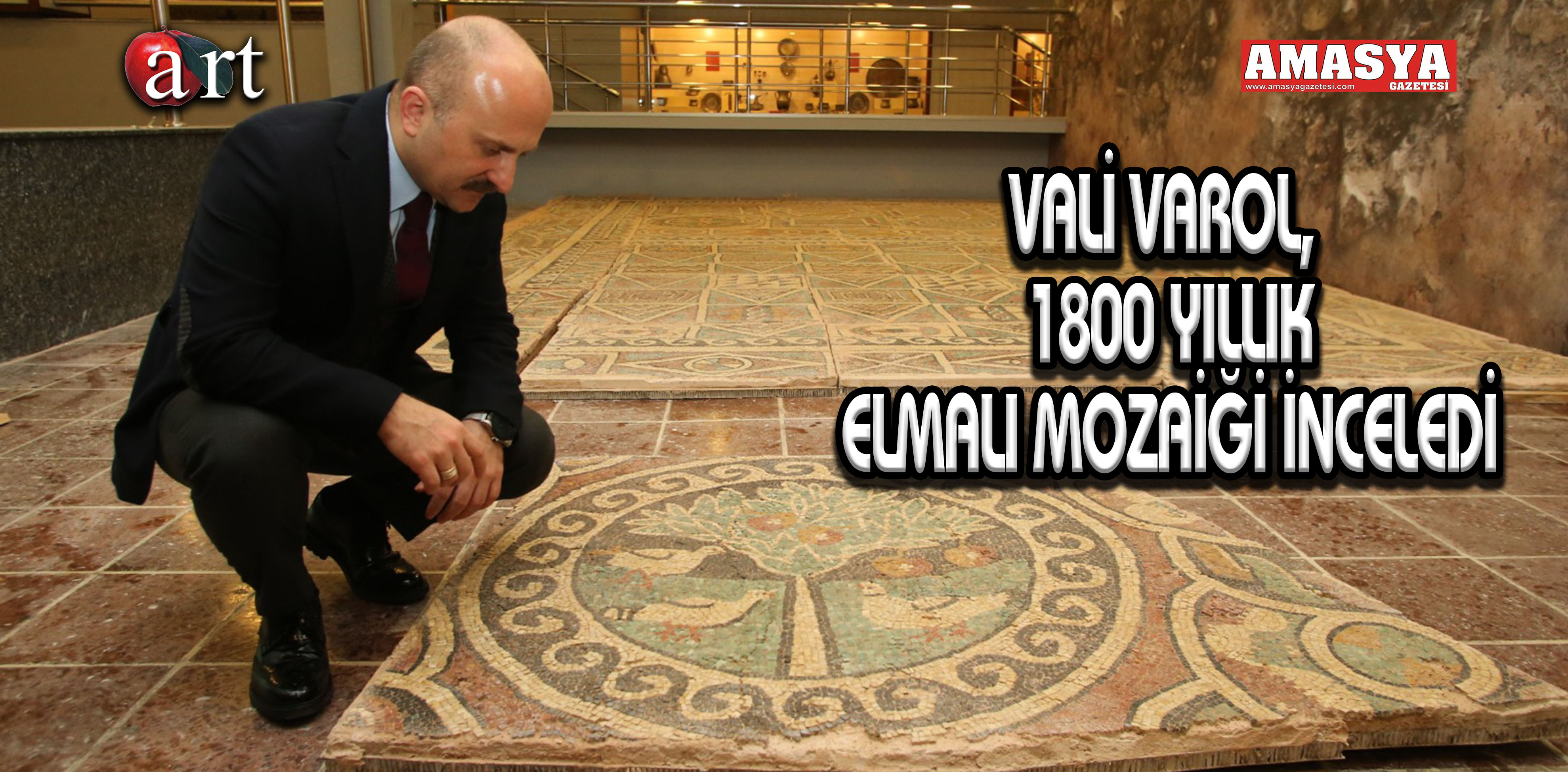 VALİ VAROL, 1800 YILLIK ELMALI MOZAİĞİ İNCELEDİ