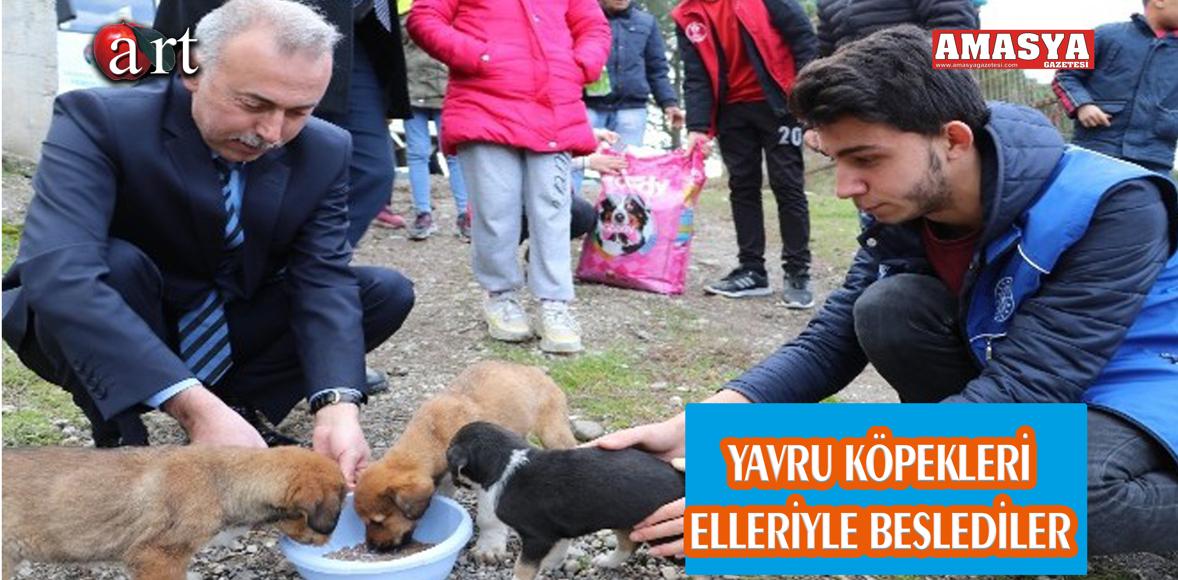 YAVRU KÖPEKLERİ ELLERİYLE BESLEDİLER