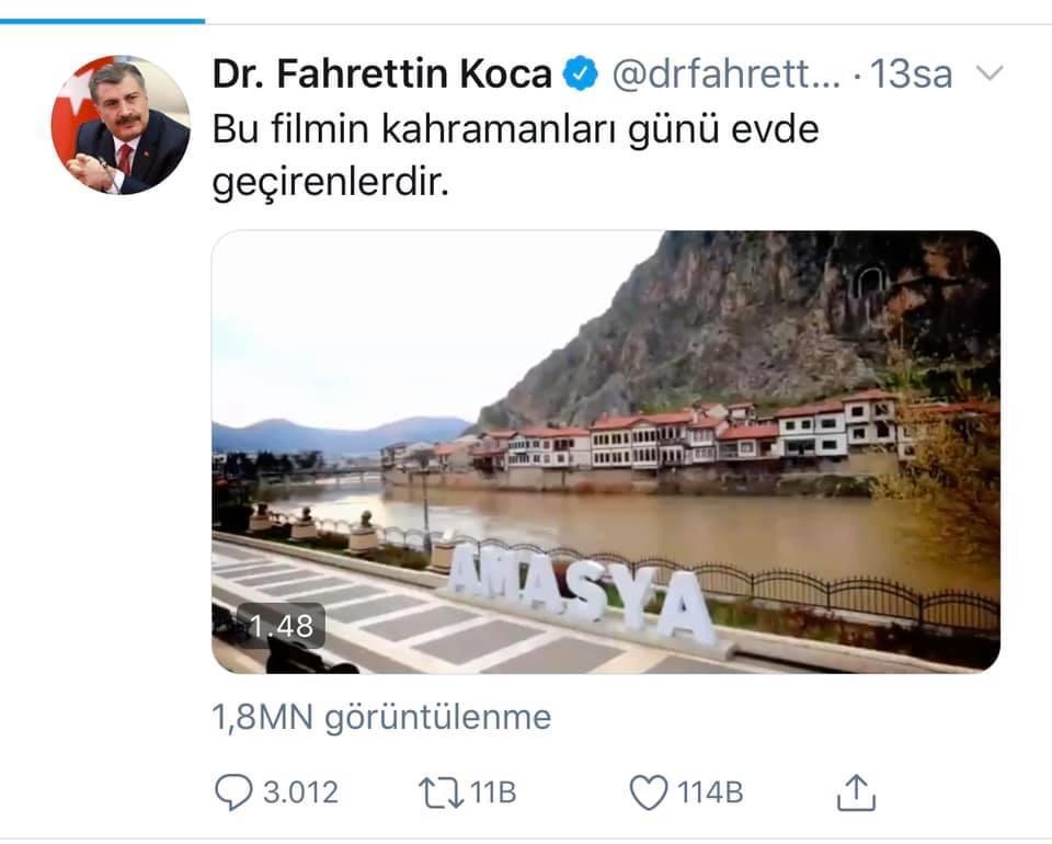 BAKAN KOCA’NIN ATTIĞI TWEETİNDE AMASYA İLK SIRADA YER ALDI