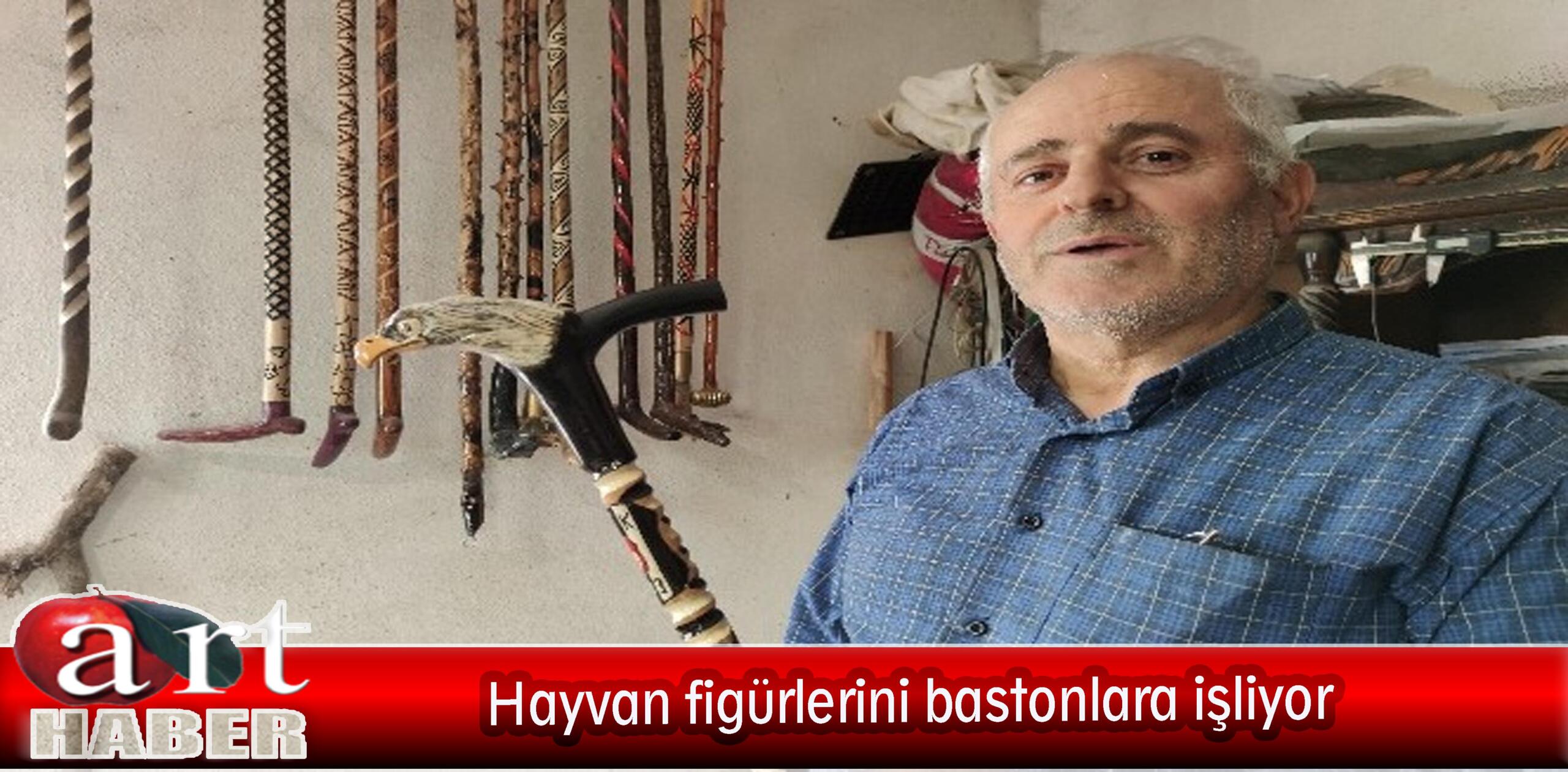 Hayvan figürlerini bastonlara işliyor